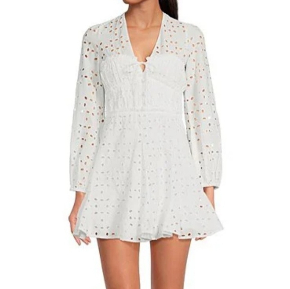 Gianni Bini Katrina Eyelet  Long Sleeve A-Line Summer Dress Size XL  100% Cotton